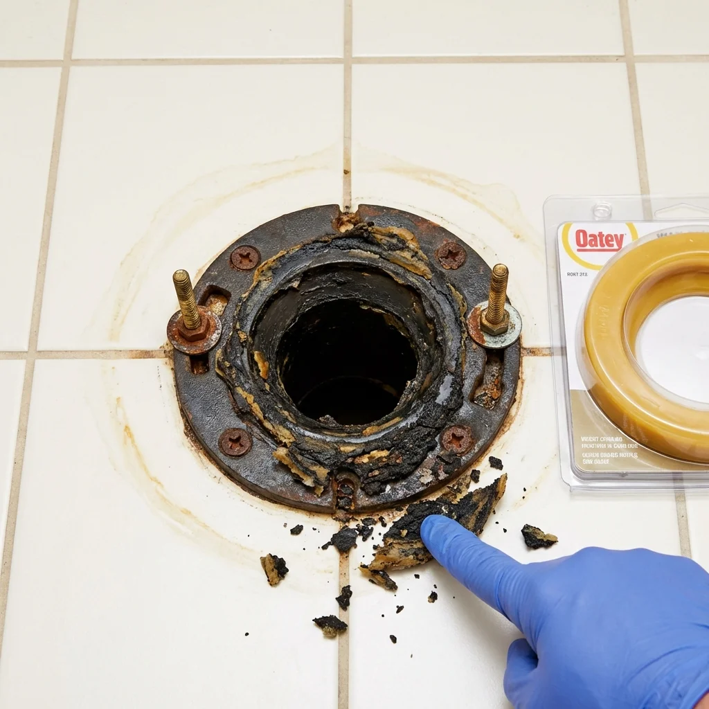 Failed wax ring showing water seepage at the base of a toilet in a Catlettsburg, KY home