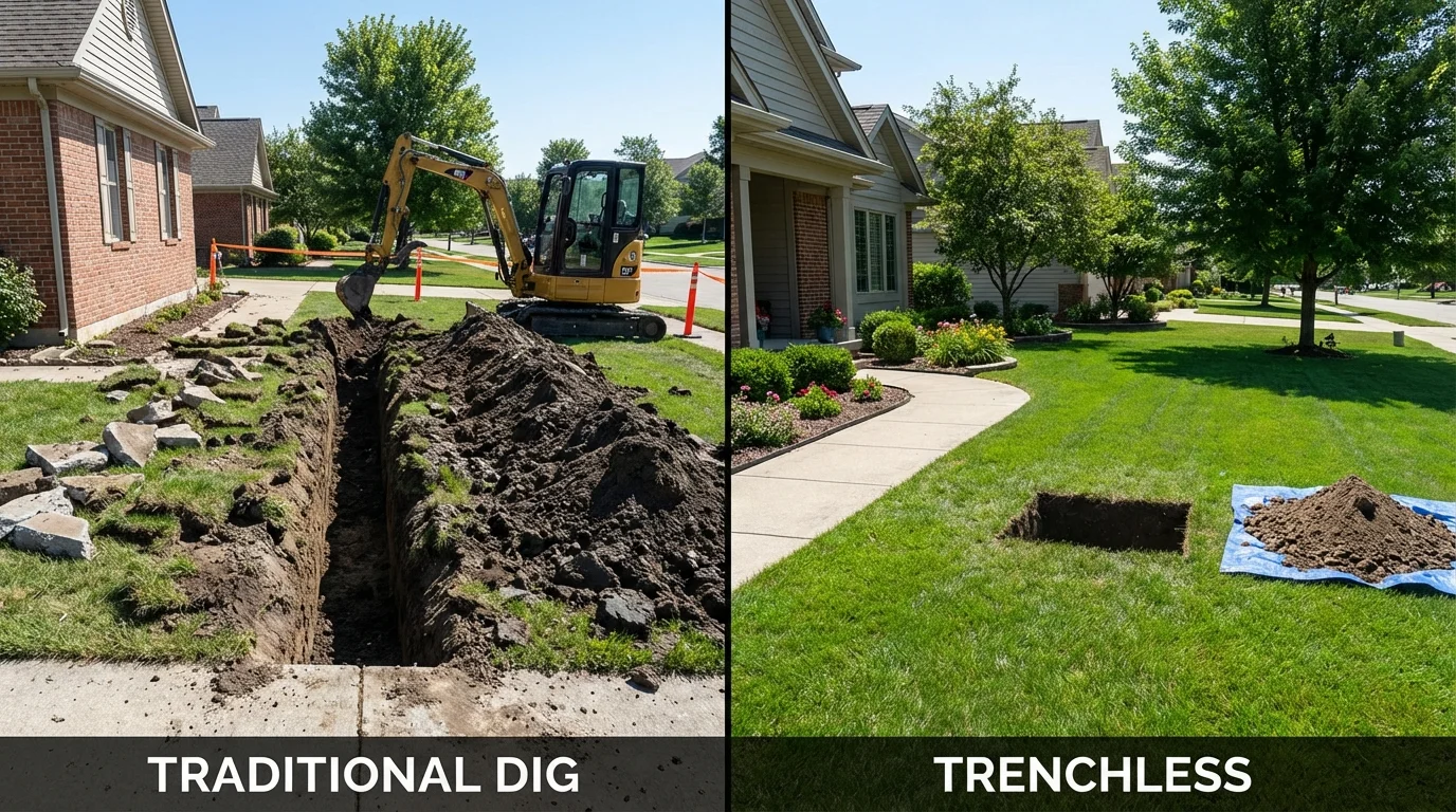 Trenchless sewer repair with minimal yard damage versus traditional excavation in Catlettsburg, KY